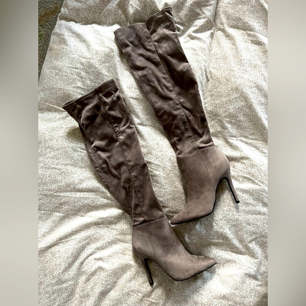 COPY - CHARCOAL FAUX SUEDE over-the-knee size 7 Charles By CHARLES DAVID GREY B…